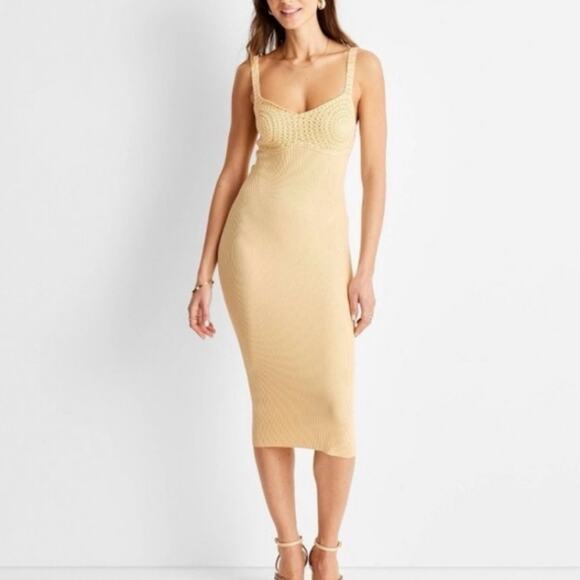 Future Collective Yellow Ribbed Crochet Maxi Dress - Picture 1 of 5